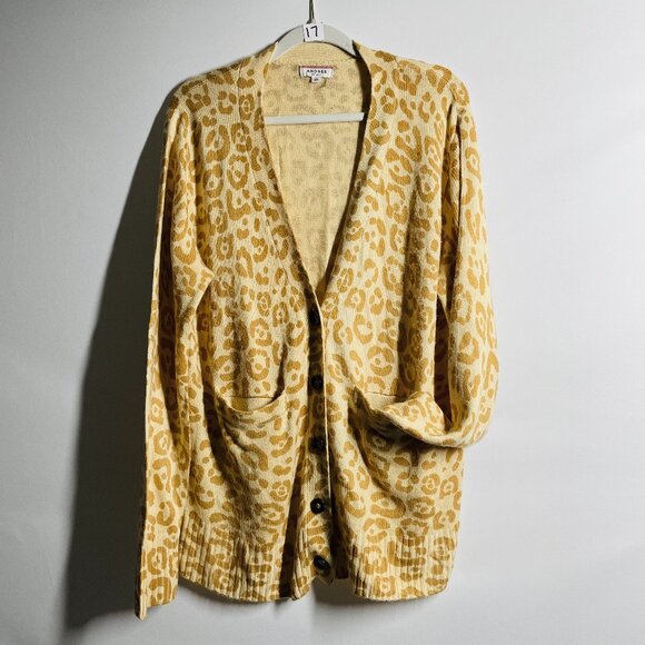 Andree By Unit Womens Cream Gold Cheetah Print Long Sleeve Cardigan Sweater 2X - Picture 1 of 8